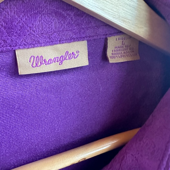 Wrangler Pearl Snap Suede Western Button Up Shirt Size Large Purple Pattern - Picture 2 of 10